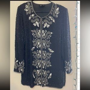 Vintage Landmark Beaded 100% Silk Blouse L